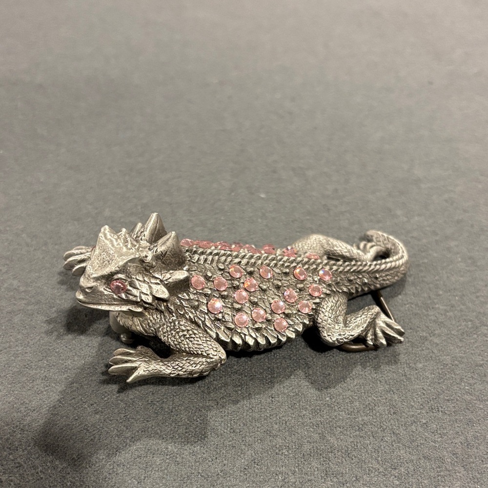 Pewter Pink Jeweled Horned Toad Belt Buckle
